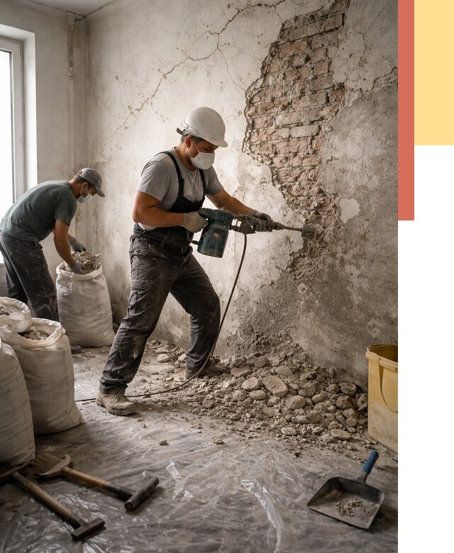 Демонтаж штукатурки со стен в Кирове от 7461 руб/м² — быстро и недорого | ОТДЕЛОЧНИК-Кри