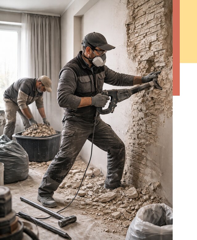 Демонтаж декоративного камня в Кирове от 1502 руб/м² — быстро и недорого | ОТДЕЛОЧНИК-Кри