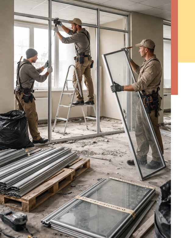 Демонтаж алюминиевых перегородок в Кирове от 4352 руб. — быстро и недорого | ОТДЕЛОЧНИК-Кри