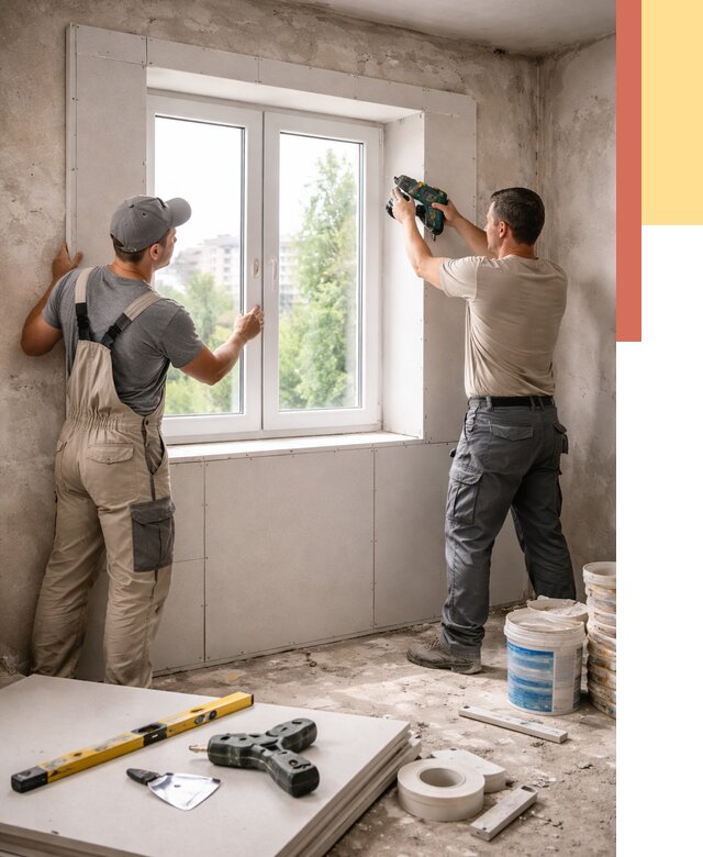 Монтаж откосов из гипсокартона в Кирове от 4663 руб. под ключ | ОТДЕЛОЧНИК-Кри