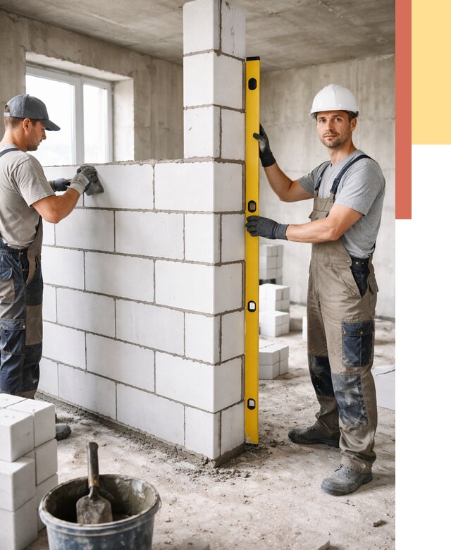 Кладка перегородок из пеноблока в Кирове от 1865 руб. под ключ | ОТДЕЛОЧНИК-Кри