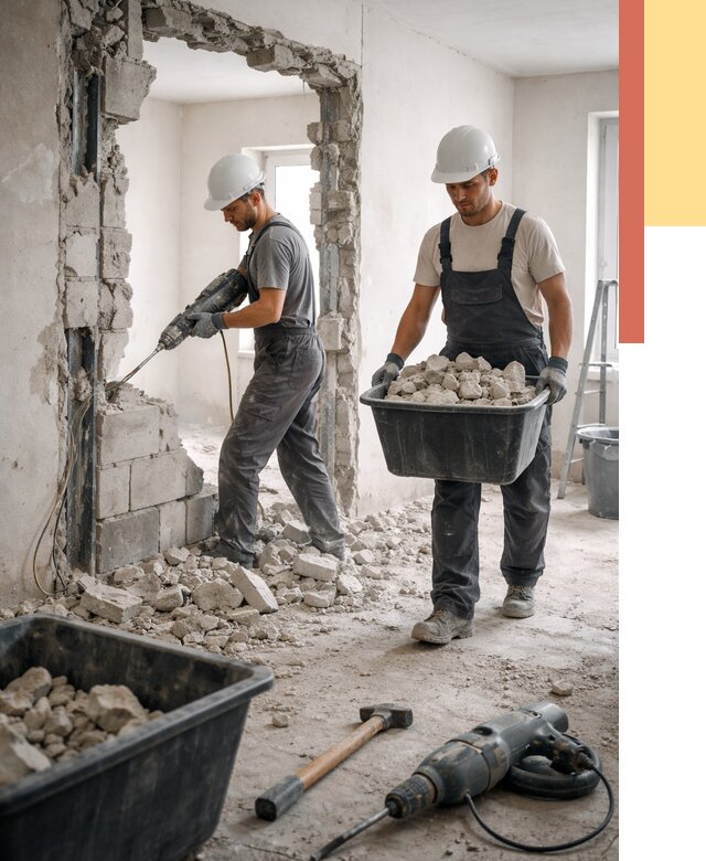 Демонтаж блоковых перегородок в Кирове от 3886 руб. — быстро и недорого | ОТДЕЛОЧНИК-Кри