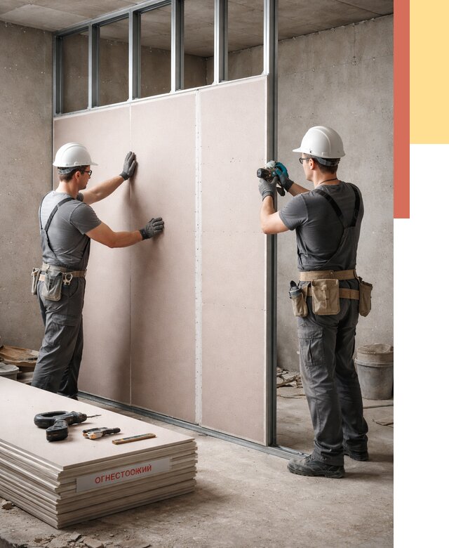 Перегородка из огнестойкого гипсокартона в Кирове от 1917 руб. под ключ | ОТДЕЛОЧНИК-Кри