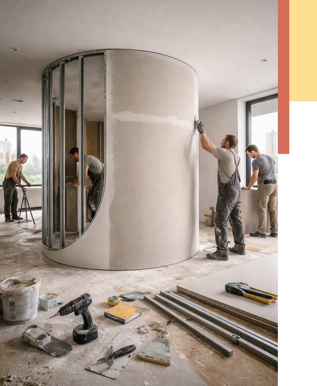 Радиусная перегородка из гипсокартона в Кирове от 3005 руб. под ключ | ОТДЕЛОЧНИК-Кри