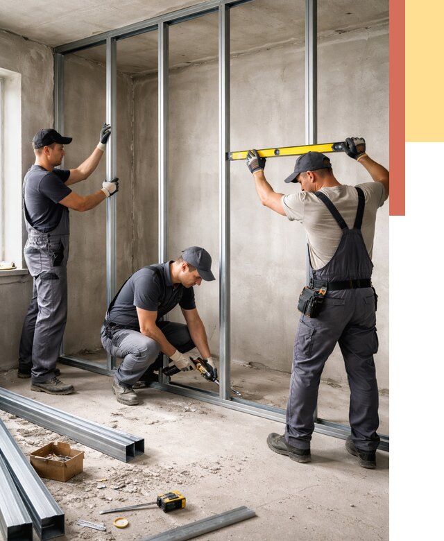 Монтаж каркаса перегородки из профиля в Кирове от 777 руб. | ОТДЕЛОЧНИК-Кри