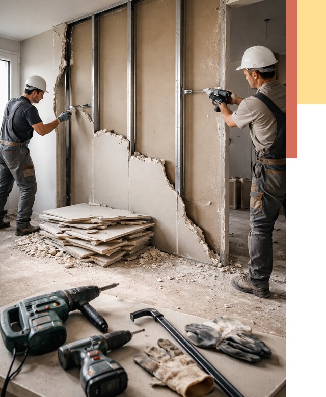 Демонтаж перегородки из гипсокартона в Кирове от 1243 руб. быстро и недорого | ОТДЕЛОЧНИК-Кри