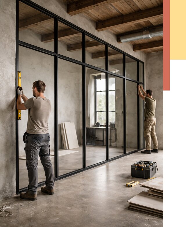 Стеклянные перегородки лофт в Кирове от 10880 руб. под ключ | ОТДЕЛОЧНИК-Кри