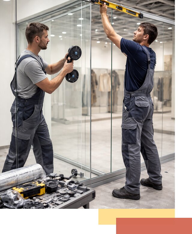 Стеклянные перегородки для магазинов в Кирове — монтаж и установка