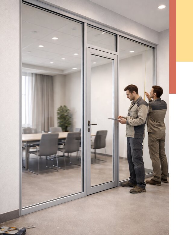 Установка и монтаж алюминиевых перегородок со стеклом в Кирове от 8497 руб. | ОТДЕЛОЧНИК-Кри