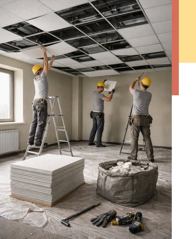 Демонтаж потолка Армстронг в Кирове от 4663 руб. быстро и недорого | ОТДЕЛОЧНИК-Кри