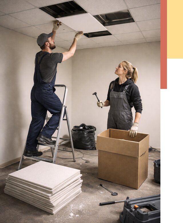 Демонтаж потолочной плитки в Кирове от 4663 руб. быстро и недорого | ОТДЕЛОЧНИК-Кри