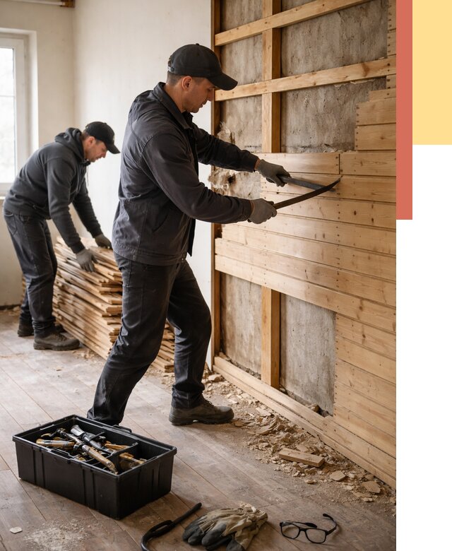 Демонтаж вагонки в Кирове от 3938 руб/м2 — быстро и недорого | ОТДЕЛОЧНИК-Кри