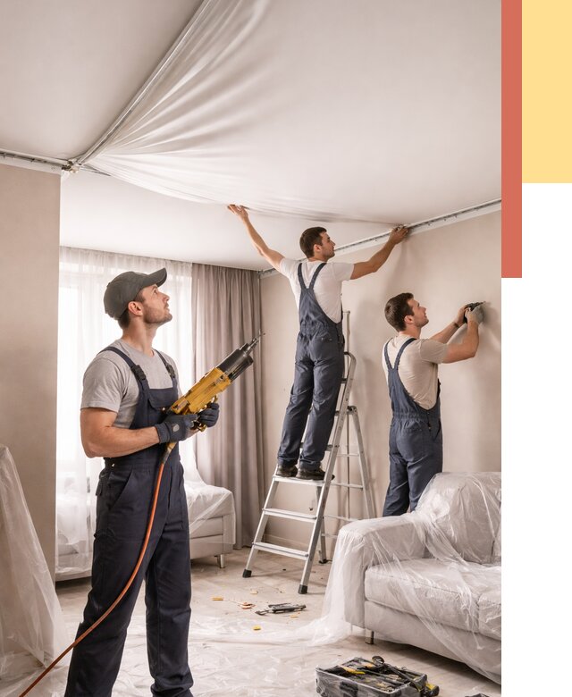 Установка натяжного потолка в Кирове от 4663 руб. | Быстро и недорого — ОТДЕЛОЧНИК-Кри