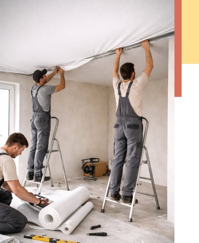 Монтаж тканевого натяжного потолка в Кирове от 3627 руб. под ключ | ОТДЕЛОЧНИК-Кри