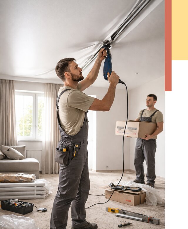 Монтаж сатинового натяжного потолка в Кирове от 3627 руб. | Быстро, недорого — ОТДЕЛОЧНИК-Кри