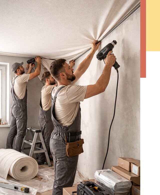 Монтаж фактурного натяжного потолка в Кирове от 777 руб. — ОТДЕЛОЧНИК-Кри