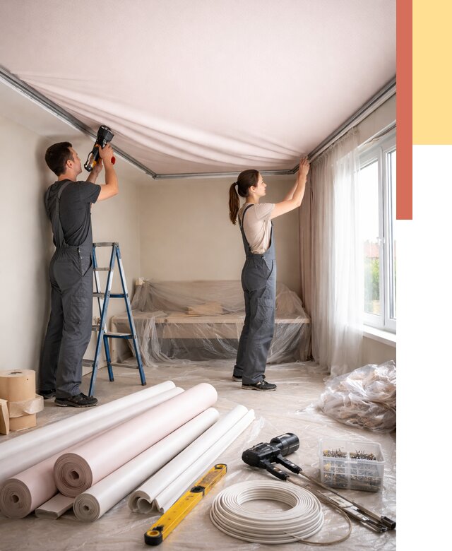 Монтаж цветного натяжного потолка в Кирове от 4352 руб/м² — быстро и недорого | ОТДЕЛОЧНИК-Кри