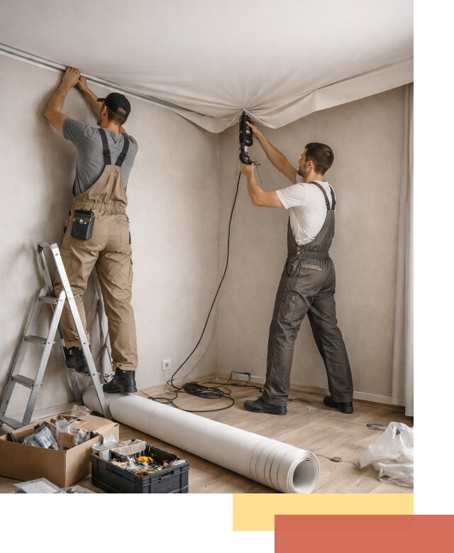 Монтаж цветного натяжного потолка в Кирове за один день