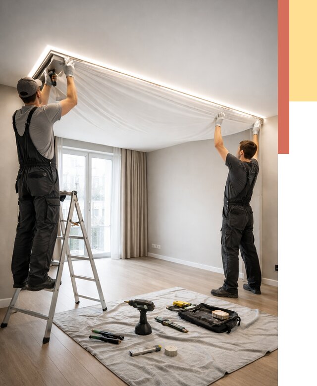 Монтаж парящего натяжного потолка в Кирове от 4663 руб. быстро и недорого | ОТДЕЛОЧНИК-Кри