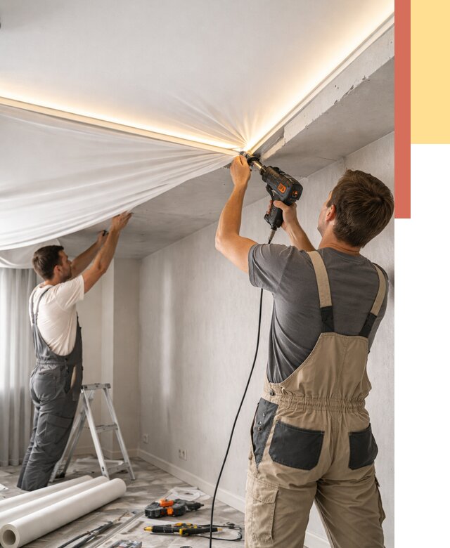 Монтаж натяжного потолка с подсветкой в Кирове от 984 руб. | ОТДЕЛОЧНИК-Кри