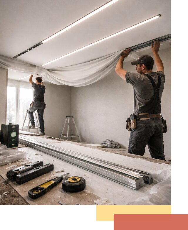 Монтаж натяжных потолков со световыми линиями в Кирове