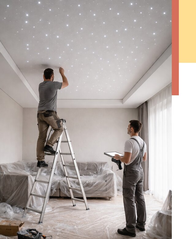 Монтаж натяжного потолка «звездное небо» в Кирове от 6735 руб. | ОТДЕЛОЧНИК-Кри