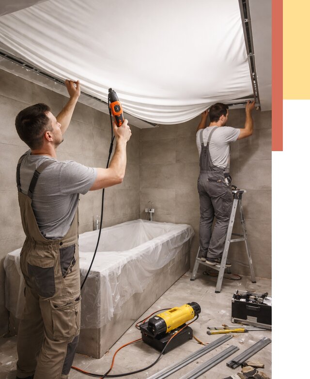 Монтаж натяжного потолка в ванной в Кирове от 1243 руб. под ключ | ОТДЕЛОЧНИК-Кри