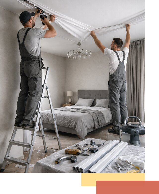 Монтаж натяжного потолка в спальне в Кирове