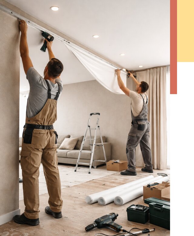 Монтаж натяжного потолка в гостиной в Кирове от 570 руб. | ОТДЕЛОЧНИК-Кри