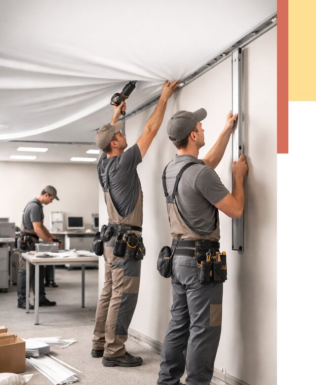 Монтаж натяжного потолка в офисе в Кирове от 466 руб/м² — быстро и недорого | ОТДЕЛОЧНИК-Кри