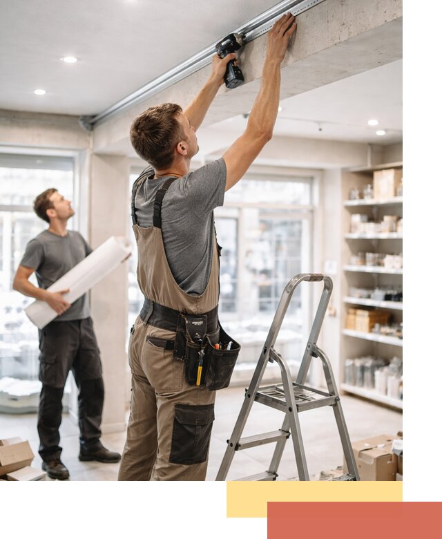 Монтаж натяжных потолков в магазине в Кирове