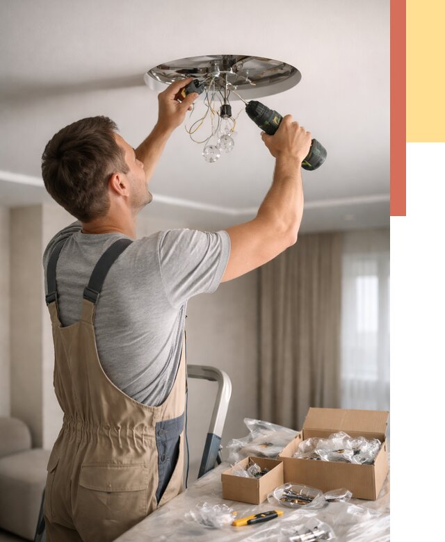 Установка люстры в натяжной потолок в Кирове от 1243 руб. | Быстро и недорого — ОТДЕЛОЧНИК-Кри