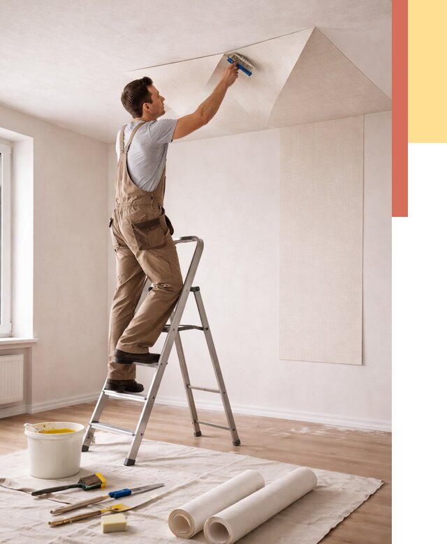 Поклейка обоев на потолок в Кирове от 4663 руб. быстро и недорого | ОТДЕЛОЧНИК-Кри